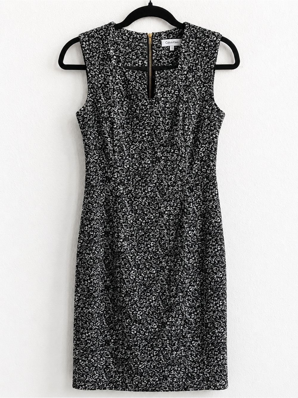 Calvin Klein Black White Jacquard Sheath Dress Size 2